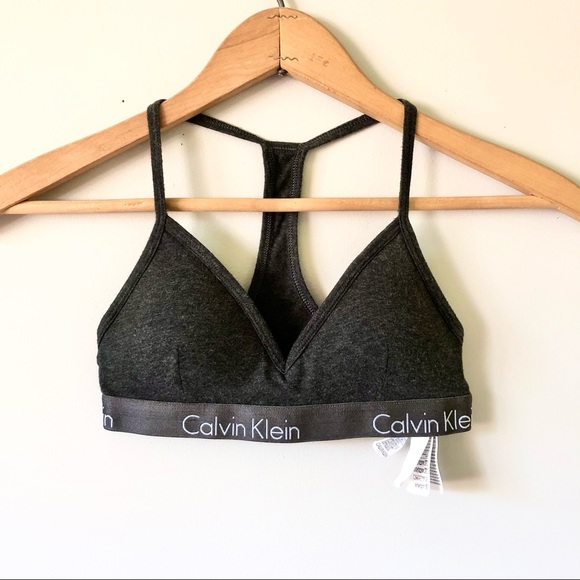 Calvin Klein padded dark grey triangle bralette/sports bra racer back - Picture 1 of 8